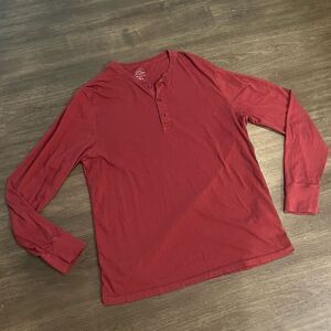 J. Crew Mens Red “Broken in” Henley Long Sleeve Shirt